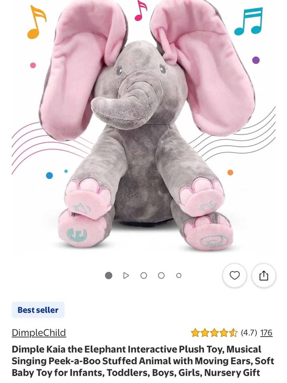 Dimple Kaia Grey & Pink Interactive Elephant Plush Toy